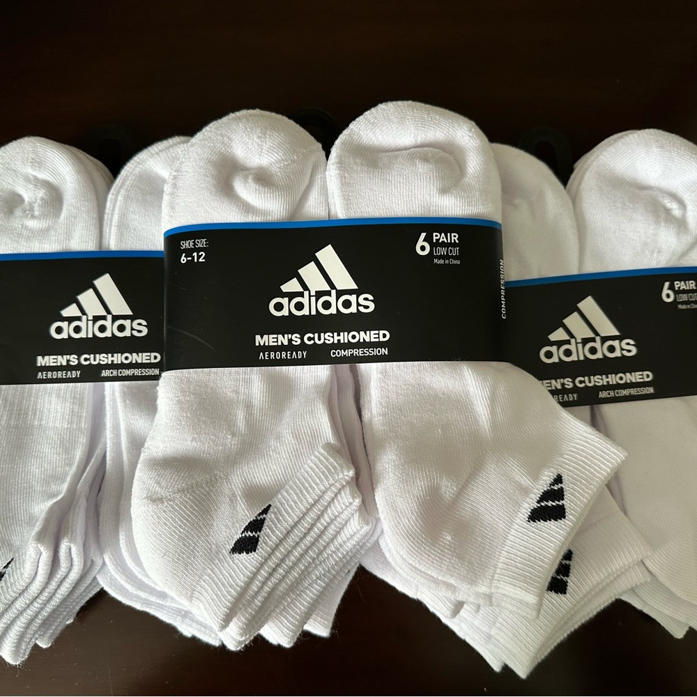 Adidas White Athletic Socks Ankle Length 3 packages of six pair of socks